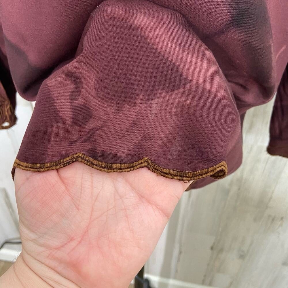 Papillon Embroidered Blouse Brown Tie Dye Button Front Boho Fairy Size M - Picture 6 of 8